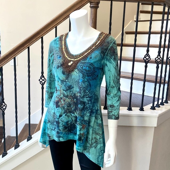 🎯FINAL SALE🎯 ROZ & ALI Turquoise Jewel Tunic-N0413-5 - Picture 9 of 10
